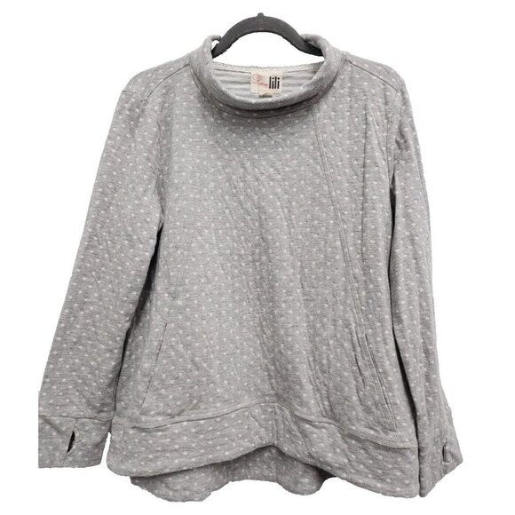 Love Lili Womens Sweater Size S/M Gray Dot Print Mock Neck Long Sleeve Pullover - Picture 1 of 9